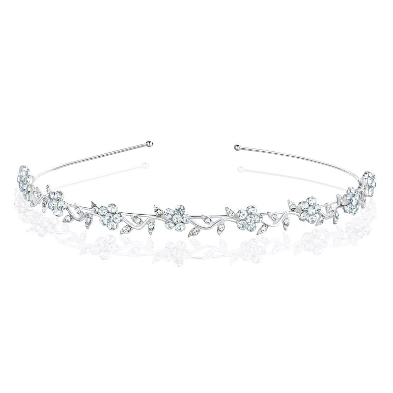 Vemonllas Women's Wedding Crystal Bridal Flower & Leaves Crown Headband Tiara Headdress - Image 2